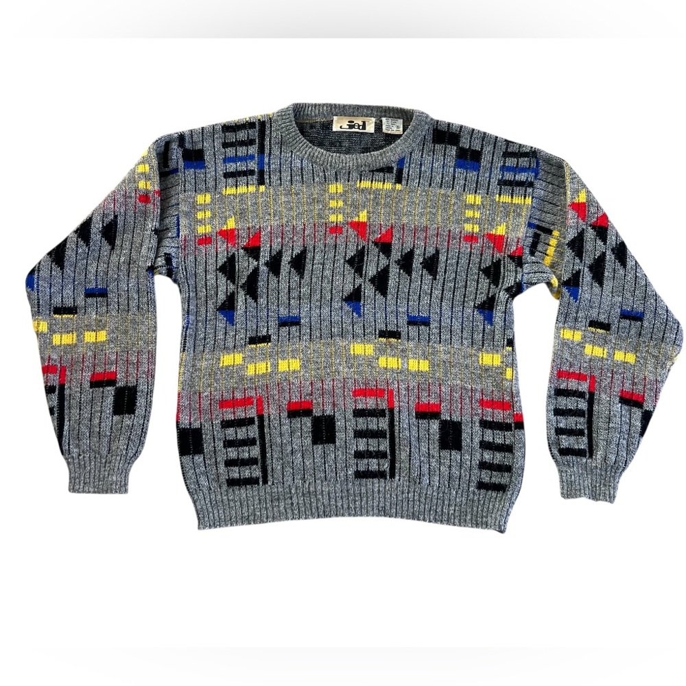 Vintage 90's Jed All Over Geometric Print Wool Blend Sweater
